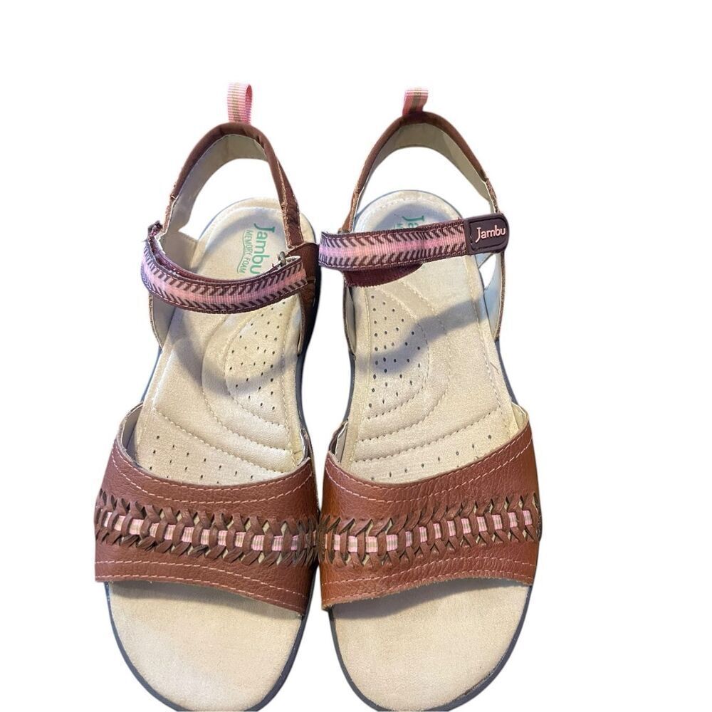 New Jambu Womens Brown Monaco Leather Strappy All Terrain Sandals Size 7.5
